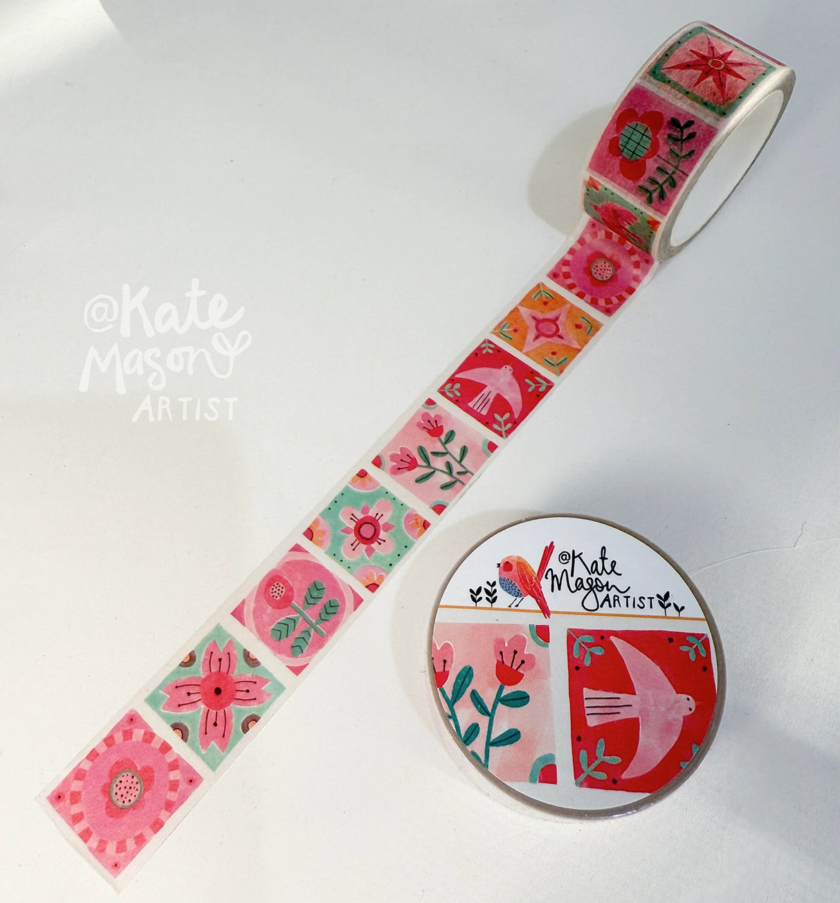 Kate Mason Artist - Folk Patchwork Pink & Mint Washi Tape