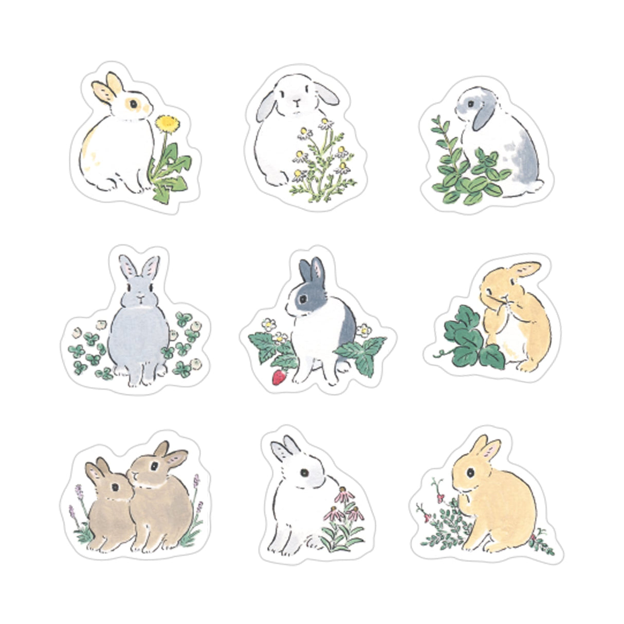 Papier Platz x Moriyama Noriko Flake Sticker - Rabbit and Wildflowers
