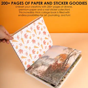 Immerse yourself in the golden season with this luxuriously thick collage book! Featuring 200+ pages of diverse premium papers and a curated sticker collection, we invite you on an enchanting journey themed "Autumn Palette" – unlocking infinite possibilities for art, journaling, and seasonal delight!