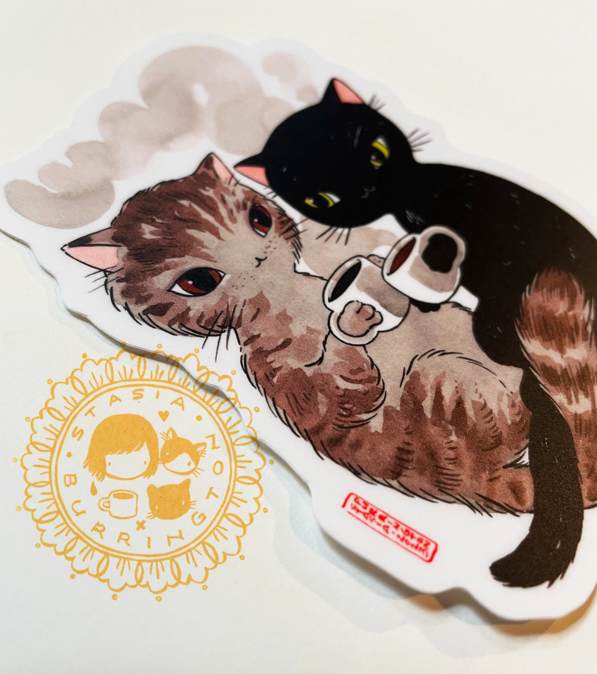 Coffee Cat Cuddle Vinyl Sticker
