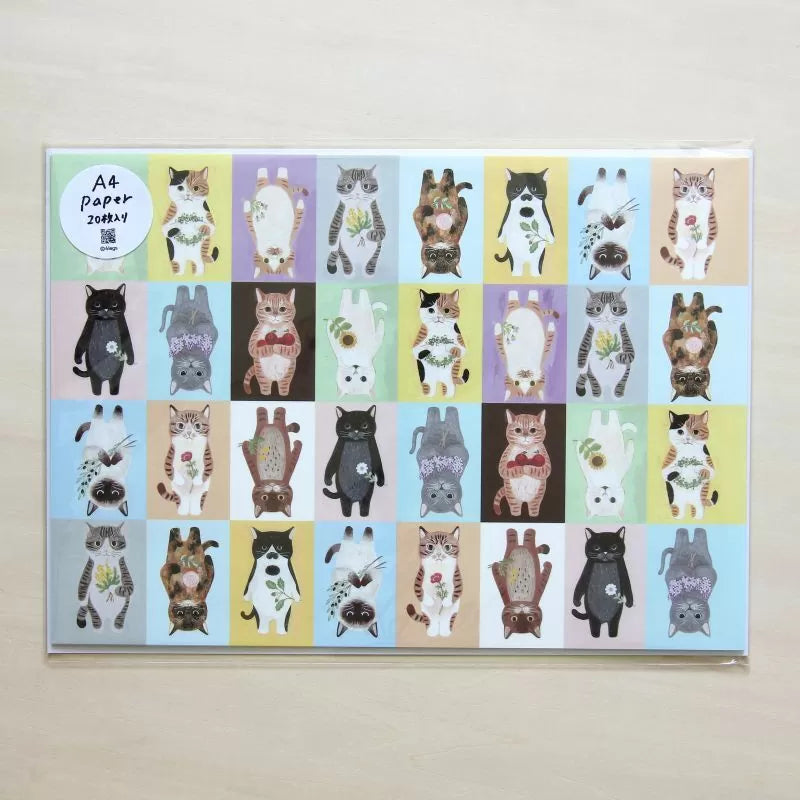 4legs A4 Paper - Cats in Picture Books No.1
Featuring charming watercolor of different cats from Japanese illustrator 4legs.
This A4 sized paper set includes 20 sheets of paper with the same design featuring over 12 different cat drawings. Perfect to use as wrapping paper, making small bags, or using it as a book cover.
Contents: 20 sheets
Size: A4 size (210×297mm)
Paper type/thickness: About the thickness of copy paper