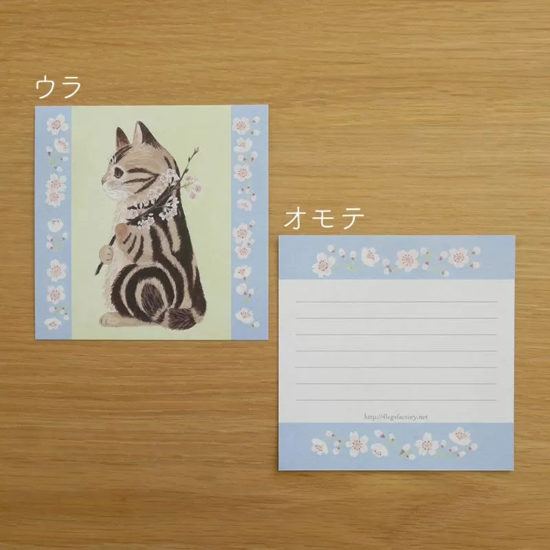 Featuring charming watercolor of cats with flowers and plants from Japanese illustrator 4legs
It is a convenient size that is not too big or too small. Please use it as a communication tool for small thank you and announcements. There are no lines on the front side, so you can use it freely as a shop card or business card with stamps and stickers as well as memos and letters. It is a great gift for people who like paper. The gorgeous and gentle designs will