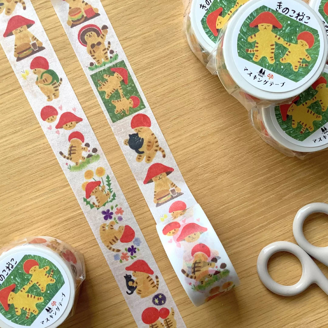 This charming washi tape features twelve adorable mushroom cat illustrations making it a must‑have for cat lovers and stationery fans alike. Each little mushroom cat has its own personality, making the tape fun to use as a continuous border or cut into individual accents.
24mm x 7m
Includes 1 roll of washi tape
Made in Japan