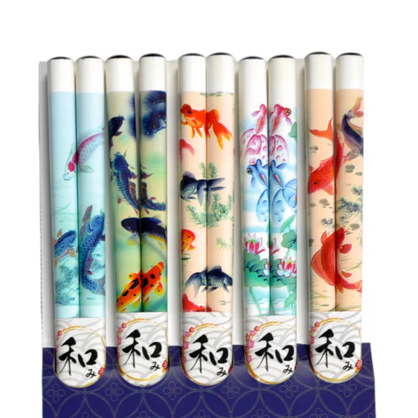 This set includes 5 sets of chopsticks inside a gift box.
Material: Bamboo
Size: 9"L
Origin: China