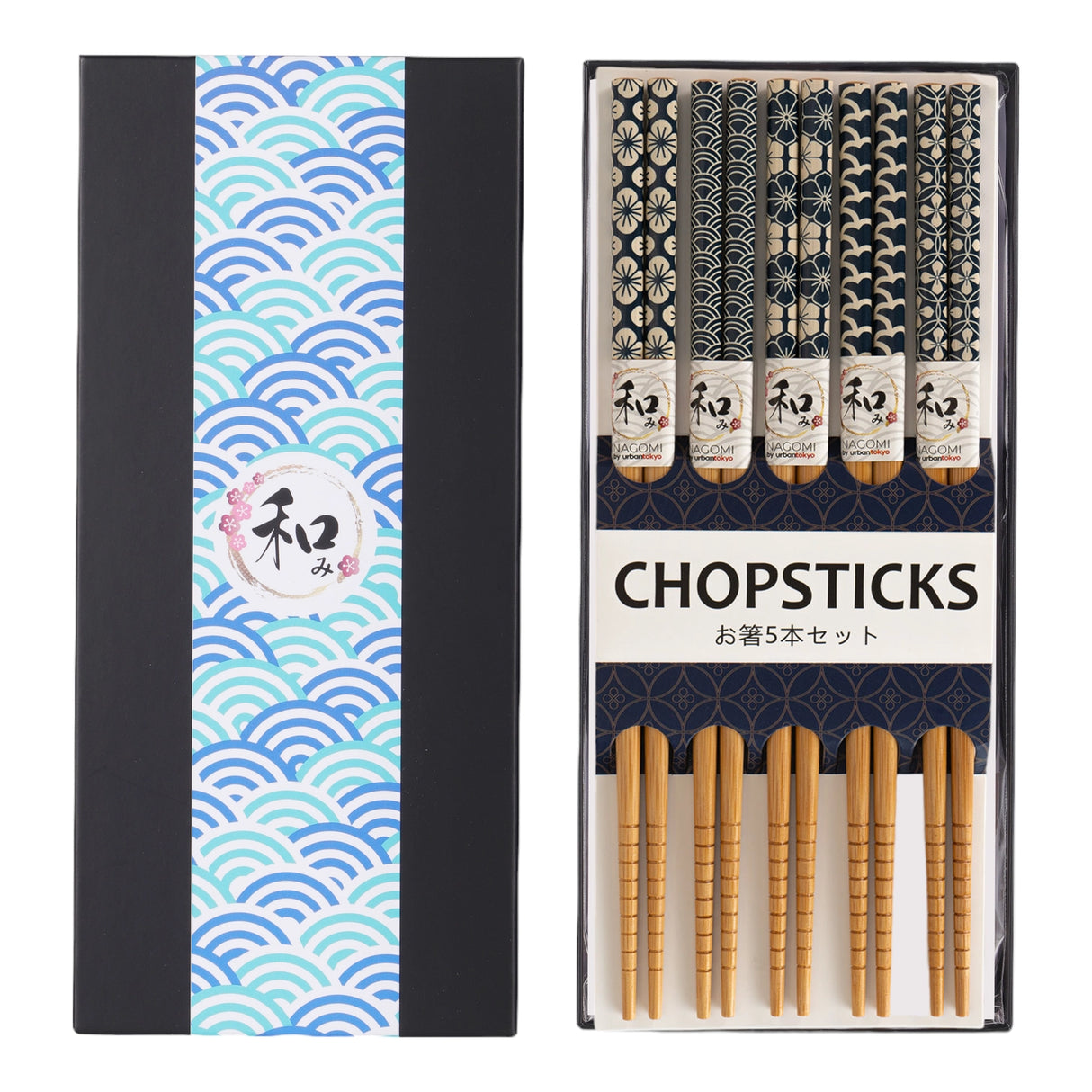 This set includes 5 sets of chopsticks inside a gift box.
Material: Bamboo
Size: 9"L
Origin: China
