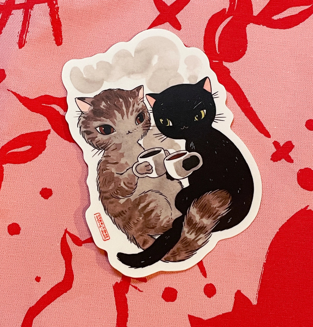 Coffee Cat Cuddle Vinyl Sticker