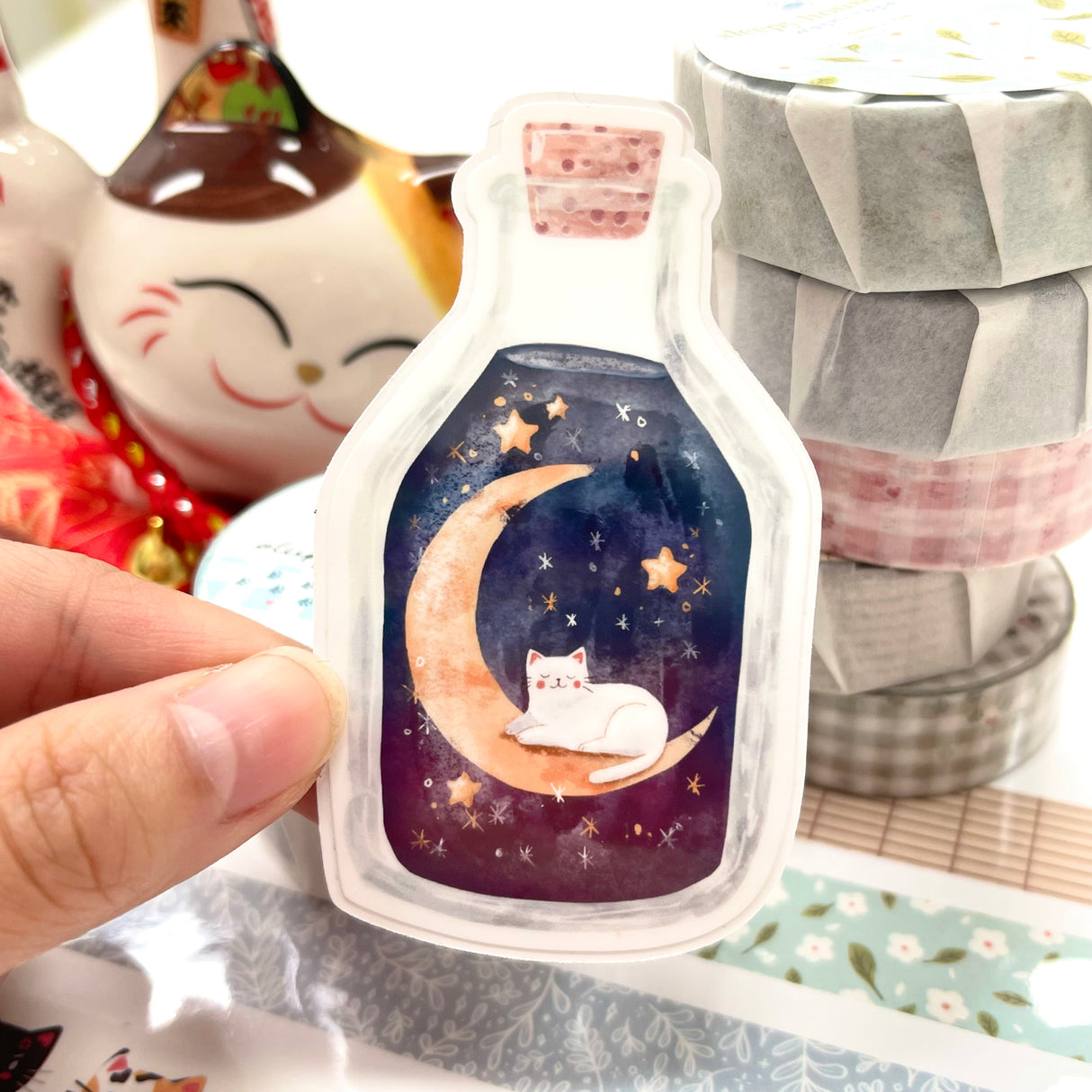 Celestial Magical Bottle Cat Vinyl Sticker
