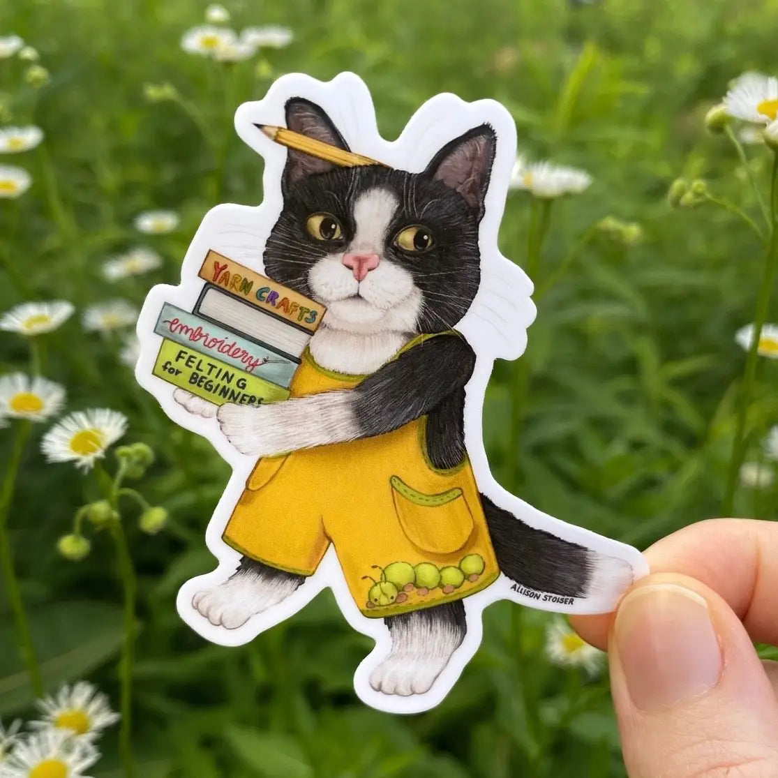 This crafty cat can't wait to get cracking on their latest project! You can read all about it on their blog, "What's Knittin, Kittens?"
This 3" die-cut gloss vinyl sticker is durable, weatherproof, and perfect for water bottles, notebooks, laptops, bikes, and all sorts of other surfaces! Make sure to clean and dry the surface thoroughly before applying.