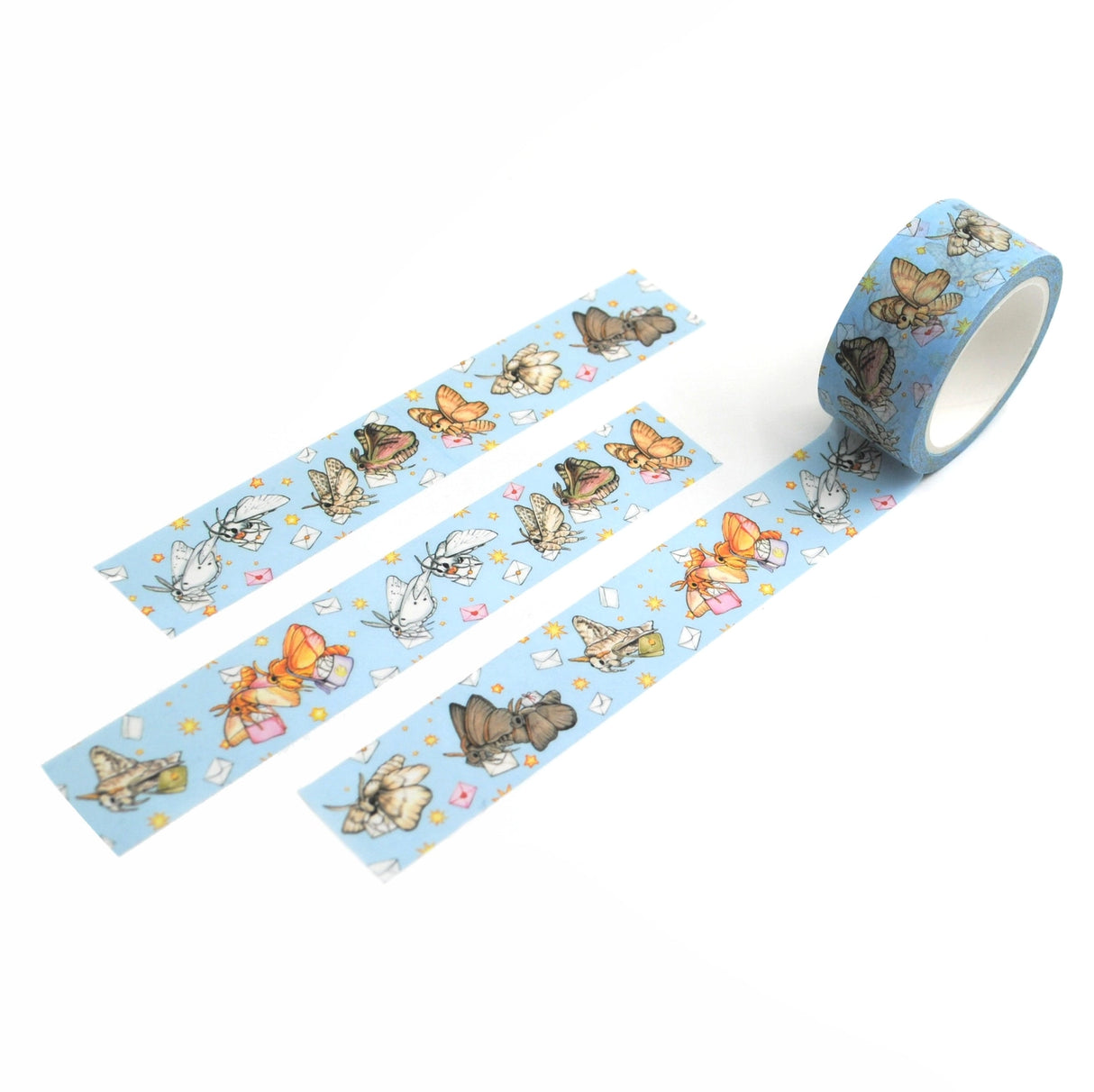 A special delivery from some adorable mail moths!
This washi tape roll measures 20mm x 10m.