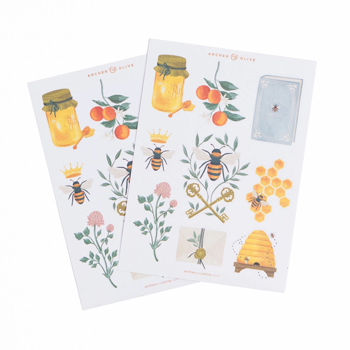 A delightful matte sticker set inspired by traditional beekeeping and vintage botanical art. Featuring crowned bees, honey jars, clover blossoms, decorative keys, honeycomb, and charming illustrated accents, this set adds a whimsical, nature-inspired touch to journals, planners, and creative projects.
✨ Features You’ll Love
Matte finish stickers—perfect for journaling, planners, or creative projects
Includes bees, florals, honeycomb, botanical motifs, vintage accents
High-quality adhesive ensures they sti