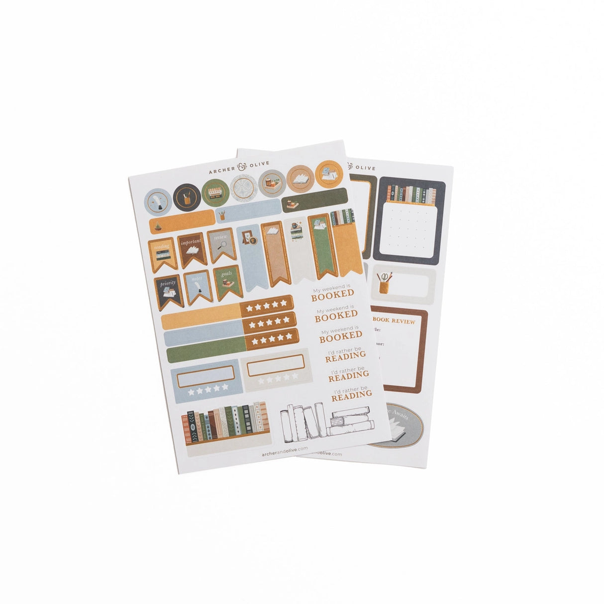 Capture a vintage library aesthetic with our Storybook Planner Stickers. Perfect to add functional and decorative touches to your planners and bullet journals, our high-quality stickers of hand illustrated designs are printed on deluxe matte paper. Each sticker set includes 2 sheets.
Stickers can be super helpful when setting up your monthly or daily bullet journal pages. This set includes useful banners, icons and boxes, alongside themed decorative elements such as bookstacks. Use these cute stickers to d