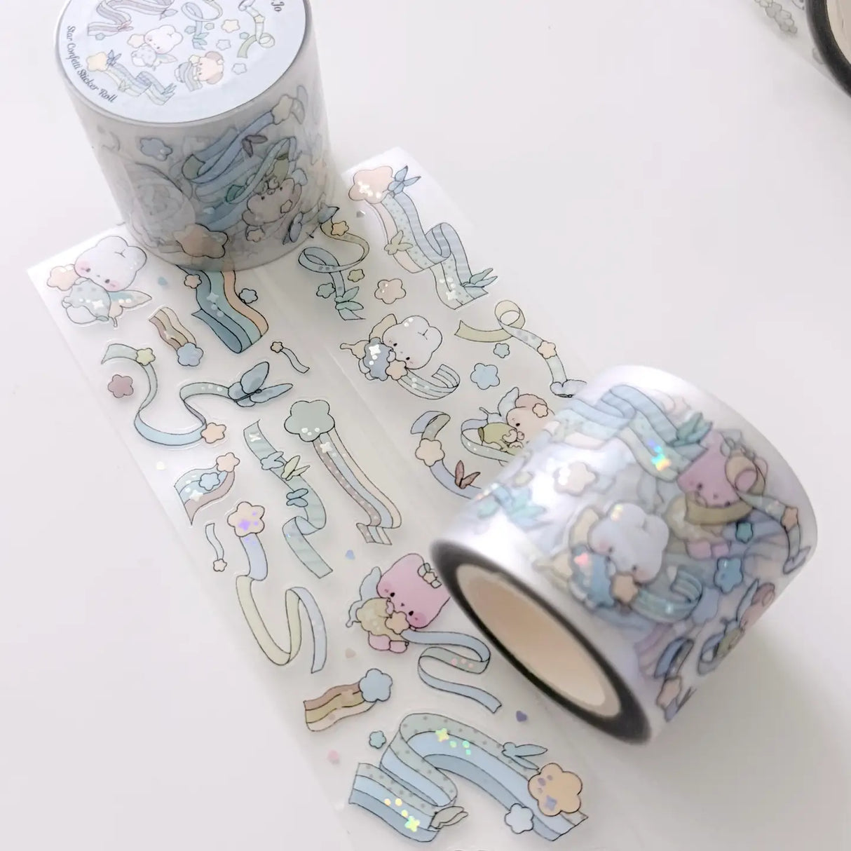 New sticker rolls designs have arrived! Star confetti is perfect for creating journal spreads.
Product details:
45mm x 5m (the pattern is repeated about 15 times on one roll)
Clear Matte with Foil