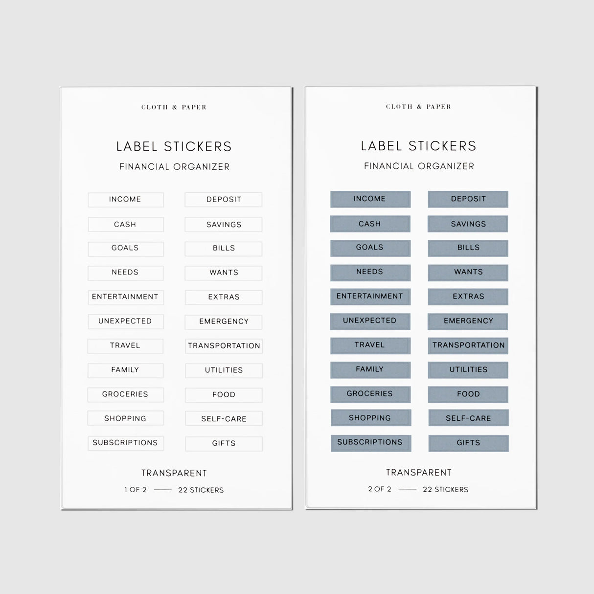 Cloth & Paper - Clear Label Stickers | Financial