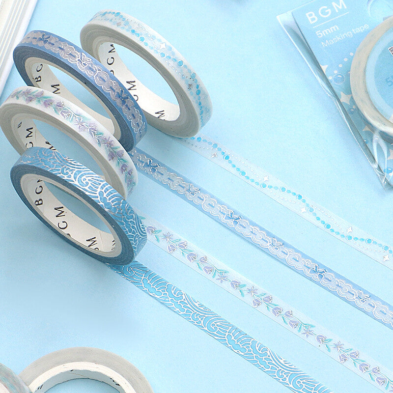 Cinta washi fina de color azul perlado