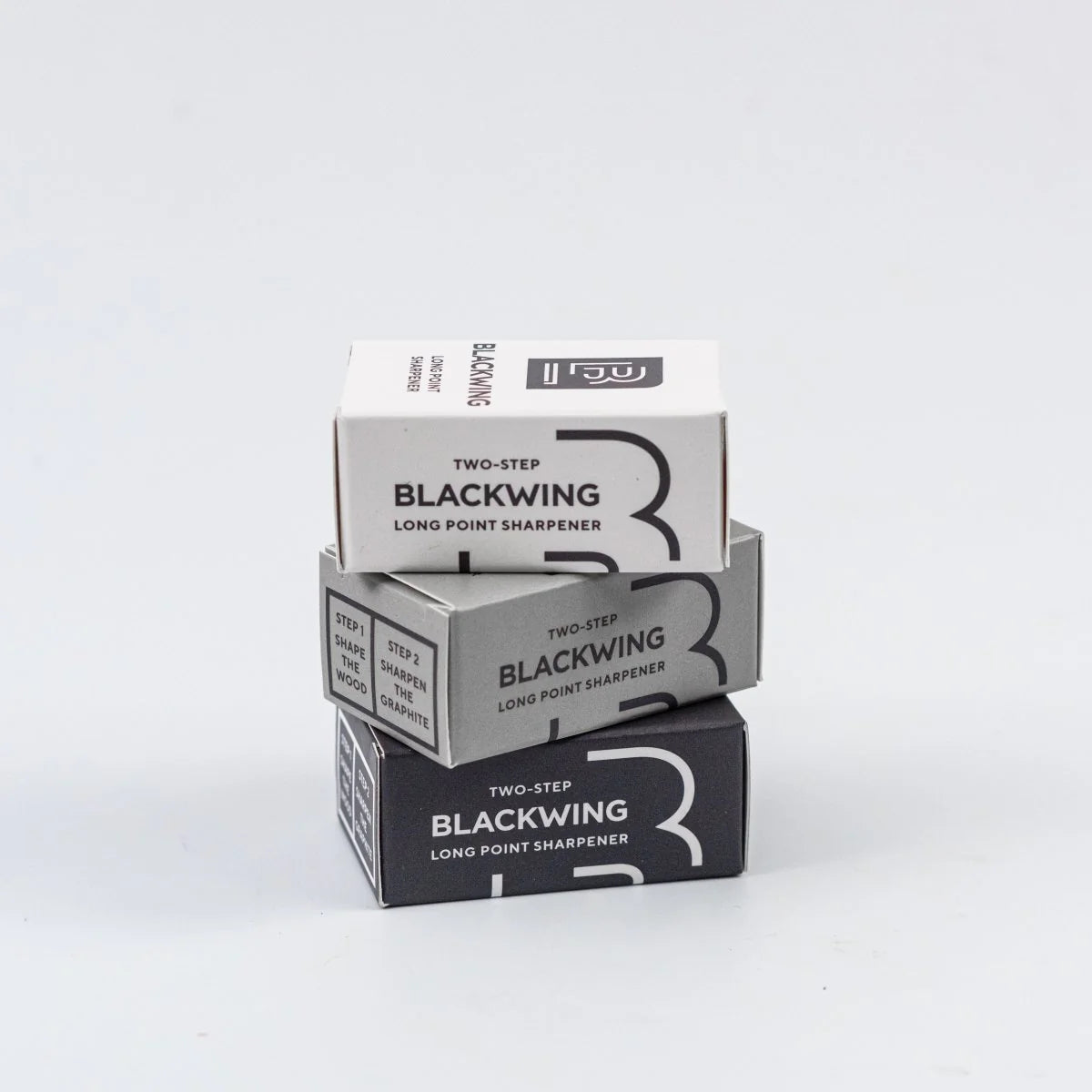The Blackwing Two-Step Long Point Sharpener creates a sturdy pencil point using a two-step sharpening process. The first hole sharpens the wood, and the second hole precisely sharpens the graphite core, resulting in a strong, sharp point that resists breakage.