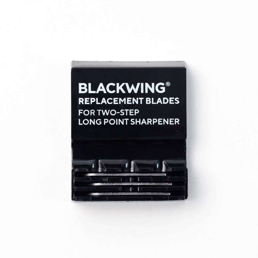 This set comes with three replacement blades for the Blackwing Two-Step Long Point Sharpener. For the best sharpener experience, you don't need to buy a new sharpener, we have high quality sharpener replacement blades made with German Steel that can be swapped out with ease. Here are the three simple steps to replace your dull blades.