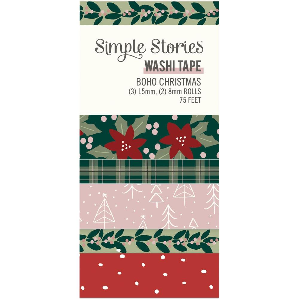 Paquete de 5 cintas washi navideñas estilo bohemio
