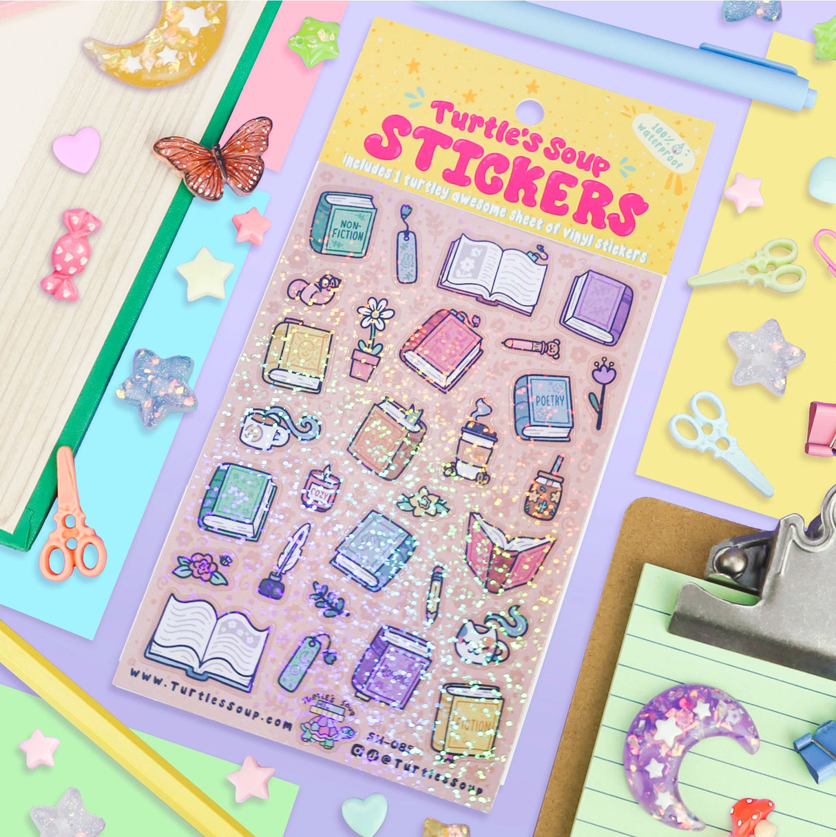🐢 Our Kiss Cut Sticker Sheets are 4 inches by 6 inches and include one (1) sheet per package, with 10 to 20 individual waterproof, stickers on each.
🐢 Each sheet is enclosed in a sleeve with an art backing card and are retail-ready!
🐢 Stick them on water bottles, laptops, cars, coolers, helmets, skateboards, or just about any flat surface you can think of.
🐢 Thanks for looking and happy shopping!