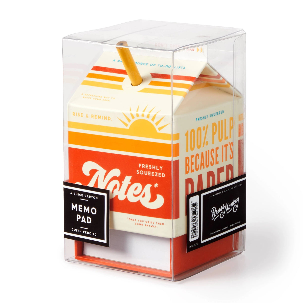 Sure it looks like an orange juice carton, but lift off the top, and you’ll find a block of 500+ tear-off sheets of paper – making this note set by Brass Monkey perfect for reminders, doodles, or that to-do list that’s bordering on expired.