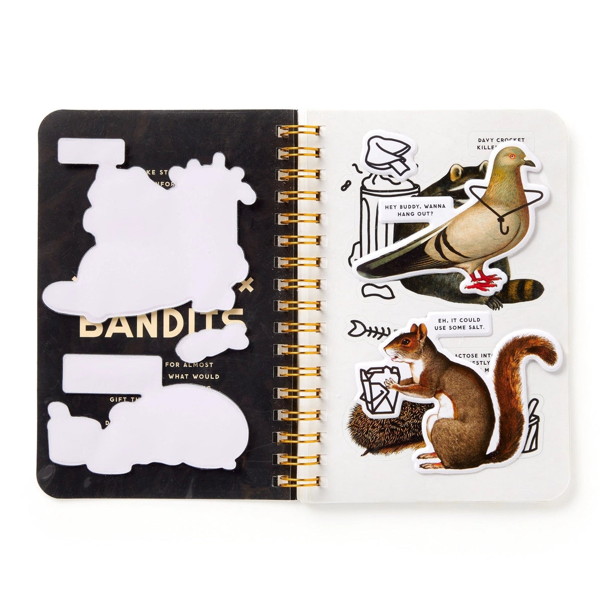 Dumpster chic meets unapologetic attitude in the Trash Bandits Sticker Book—a gloriously messy collection of oversized stickers featuring raccoons, possums, pigeons, and other urban icons with googly eyes and snarky commentary. Whether you're decorating your planner or marking your territory, these critters are here to add some trashy charm to your everyday life.
Inside, you’ll find 18 pages of trash animal stickers + 2 bonus pages of vintage-inspired puffy stickers, all packed with clever quips and chaoti