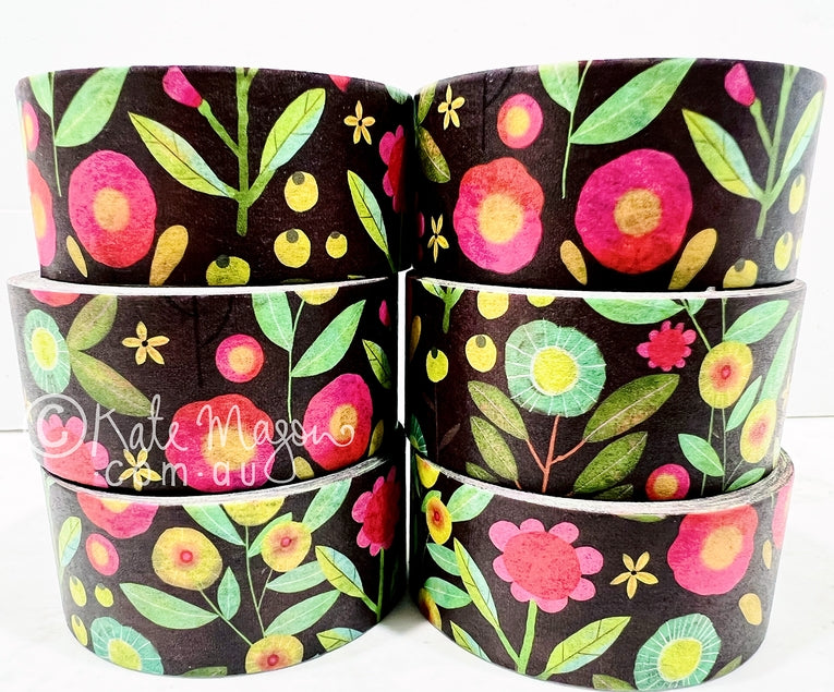 Cinta washi con motivos florales brillantes