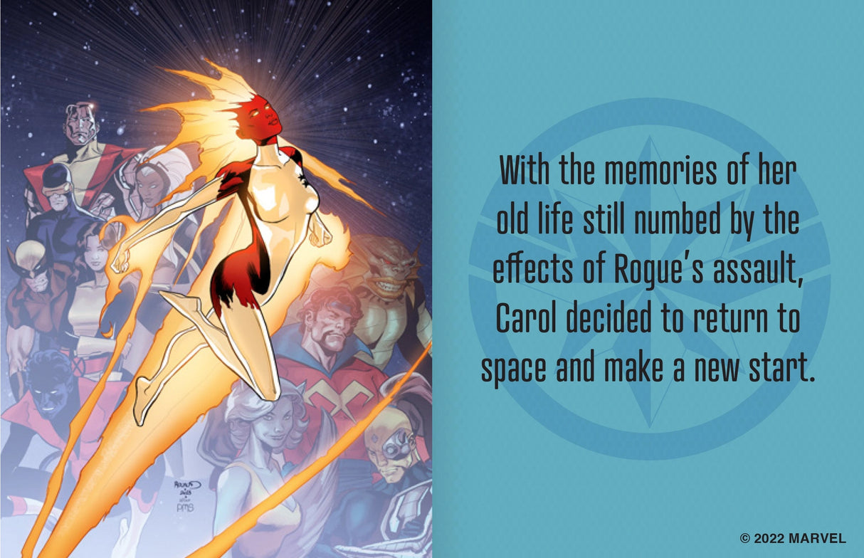 Carol Danvers, the super hero known to all as Captain Marvel, is one of the most powerful beings in the Marvel Universe. Now fans eager to learn more about her amazing adventures can follow her hero’s journey through the pages of this tiny storybook. Summarizing five decades of Captain Marvel’s comic book tales and featuring beautiful art from multiple eras, this unique collector’s item is the perfect gift for any Marvel fan!
AN EPIC SAGA IN THE PALM OF YOUR HAND: Covering 50 years of Captain Marvel’s hero