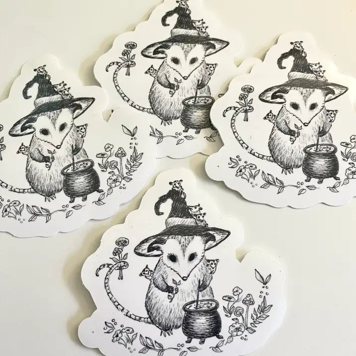 This Mother Opossum is making soup for her hungry babies!
Includes one 3" vinyl sticker
Dishwasher Safe and Water resistant
Perfect for water bottles, laptops, folders and more!