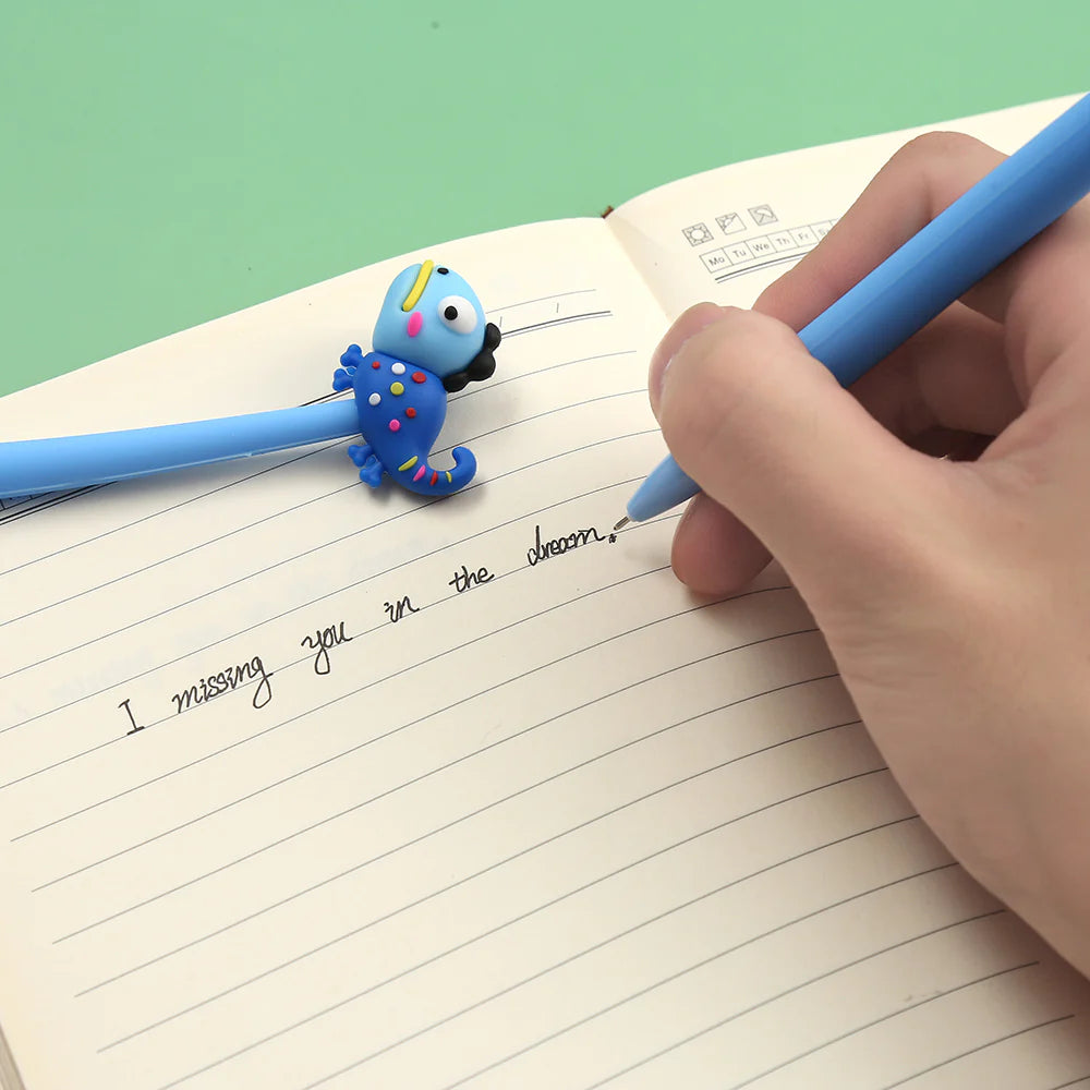 These cute chameleon gel pens are perfect for planning, for work, home, desk or for school. They will be a beautiful addition to your pen collection!
• 0.5mm Gel Ink
• Black Ink
• Writes very smoothly
• Measures approx. 6" - 7"
• Includes 1 pen, we will send one random color