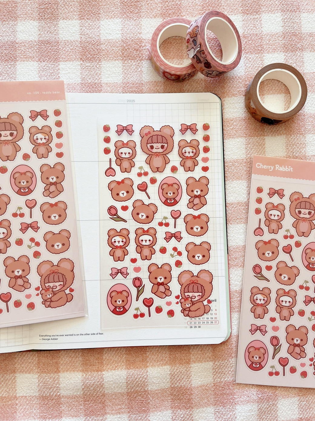 Cherry Rabbit - Teddy Bear Sticker Sheet