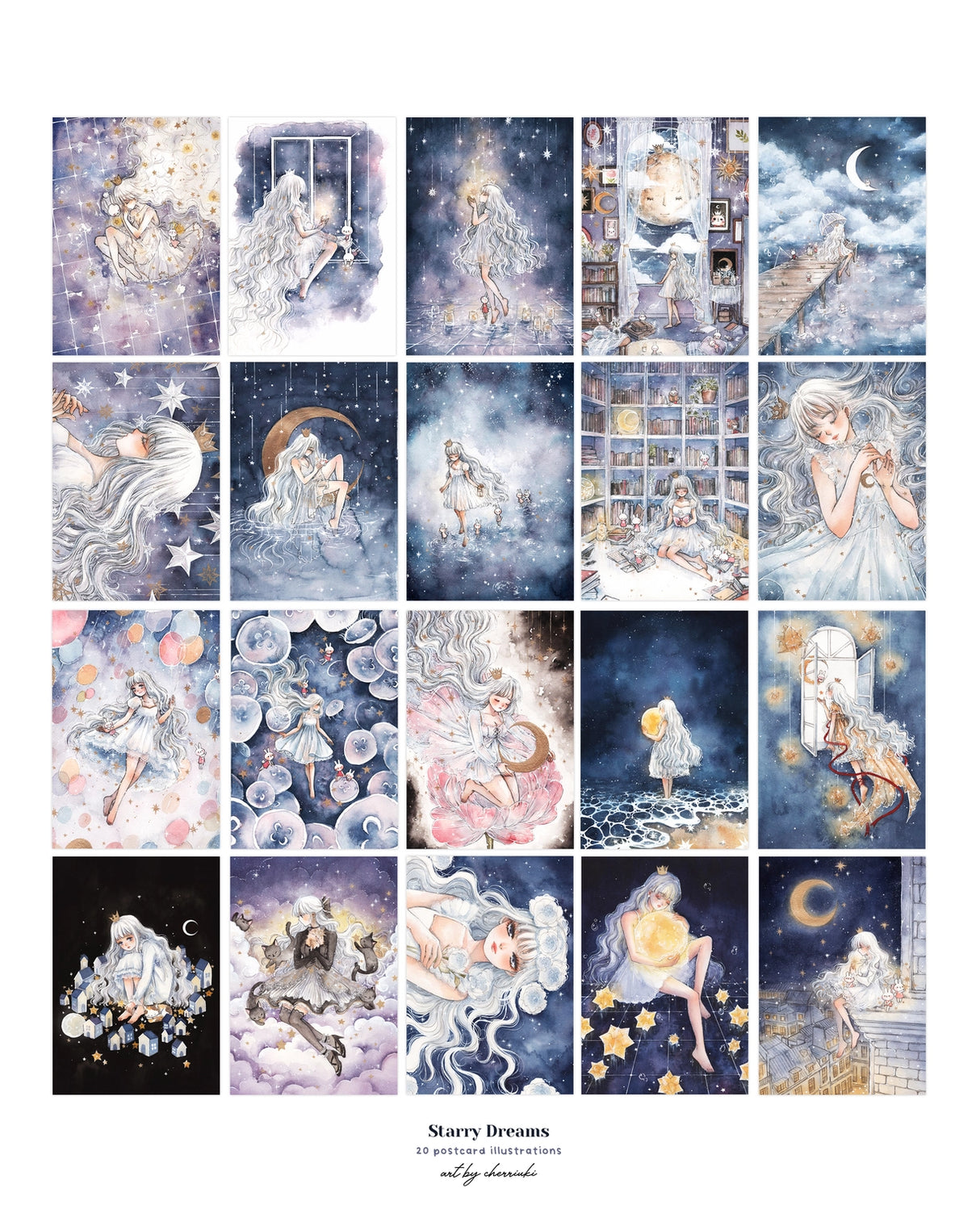 Cherry Rabbit - Starry Dreams Postcard Book