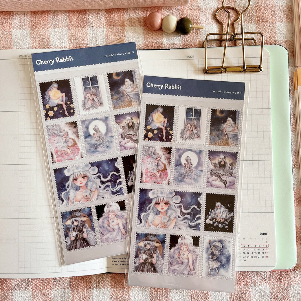 Cherry Rabbit Starry Night II Sticker Sheet