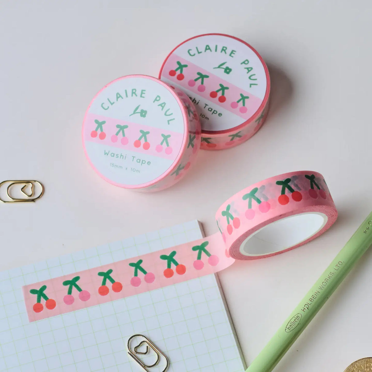 Cute cherry washi tape in a pastel peach colour tone with a pink and red cherries pattern.
This paper tape is perfect for decorating your bullet journal and planners, scrapbooking & gift wrapping. It'll add some fun and colour to any surface and is easy to peel off.
10m x 15mm