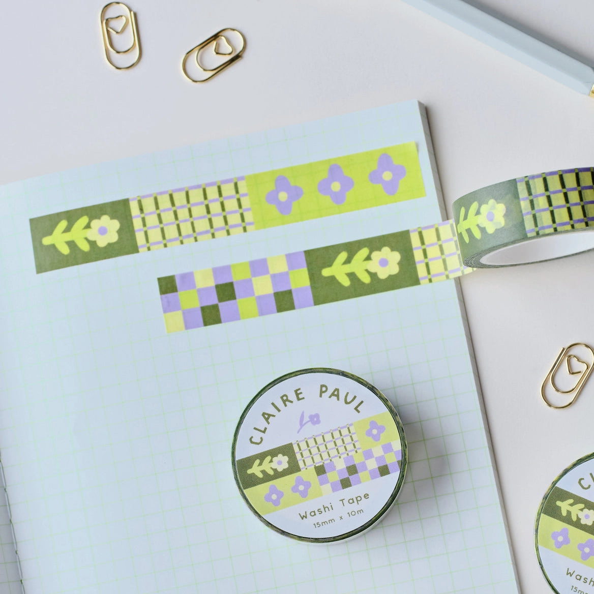 Flower Patch pattern washi tape! This tape featured illustrated florals, checkerboard and a grid pattern in a green, purple and cream colour palette.
This paper masking tape is perfect for decorating your bullet journal and planners, scrapbooking & gift wrapping. It'll add some fun and colour to any surface and is easy to peel off.
10m x 15mm