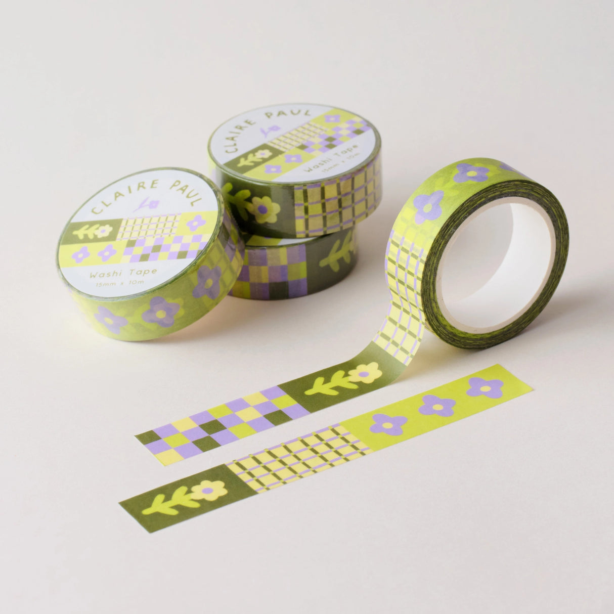 Flower Patch pattern washi tape! This tape featured illustrated florals, checkerboard and a grid pattern in a green, purple and cream colour palette.
This paper masking tape is perfect for decorating your bullet journal and planners, scrapbooking & gift wrapping. It'll add some fun and colour to any surface and is easy to peel off.
10m x 15mm