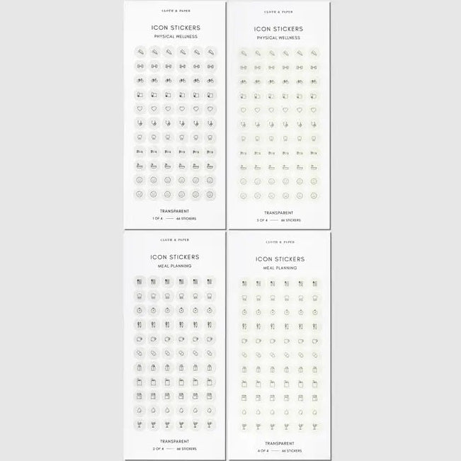 Refine your planning routine with our Healthy Planning Sticker Set, designed to help you stay consistent with both physical wellness and meal planning goals. Featuring our signature Ash and Angora colors, these transparent stickers layer beautifully over any planner spread without adding visual clutter.
Features
* Printed on transparent material for a seamless, luxe look
* 264 total stickers: 4 sheets with 66 stickers each
* Includes 2 Physical Wellness sheets: 1 in Ash, 1 in Angora
* Includes 2 Me
