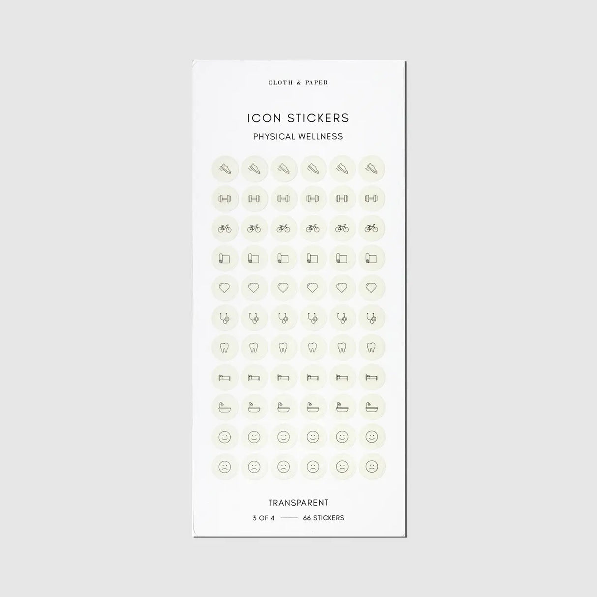 Refine your planning routine with our Healthy Planning Sticker Set, designed to help you stay consistent with both physical wellness and meal planning goals. Featuring our signature Ash and Angora colors, these transparent stickers layer beautifully over any planner spread without adding visual clutter.
Features
* Printed on transparent material for a seamless, luxe look
* 264 total stickers: 4 sheets with 66 stickers each
* Includes 2 Physical Wellness sheets: 1 in Ash, 1 in Angora
* Includes 2 Me