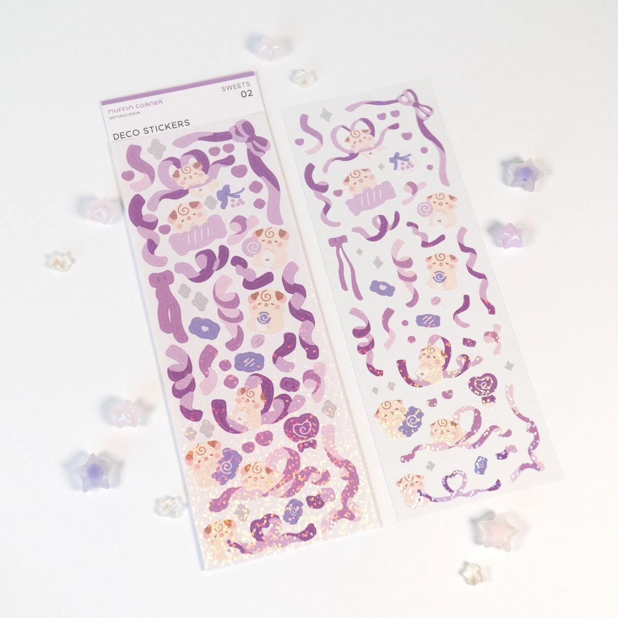 The Cocoroll Sweets deco sticker sheet features Cocoroll surrounded by adorable candies. Available in pink and purple versions, these cute deco stickers are the perfect addition to any polaroids/toploaders, journals, and more. The sparkly holo overlay adds an extra touch of shine and magic.
Dimensions: 2.7” x 8" (6.8cm x 20.5cm)
Quantity: 1 sheet