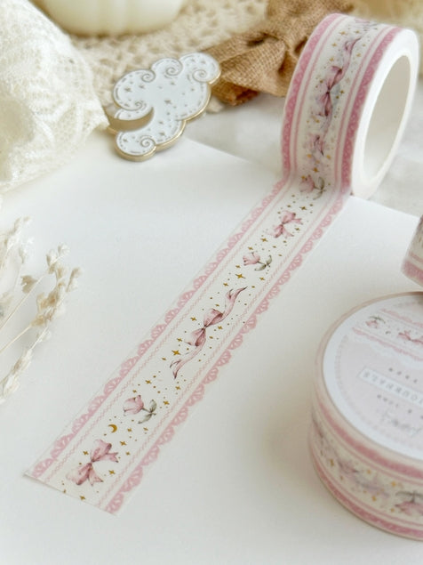 Cinta washi de encaje con lazos y tulipanes de Coquette de 20 mm