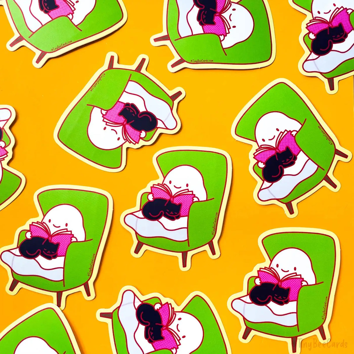 Tiny Bee Cards - Cozy Ghost with Cat & Book Vinyl Sticker