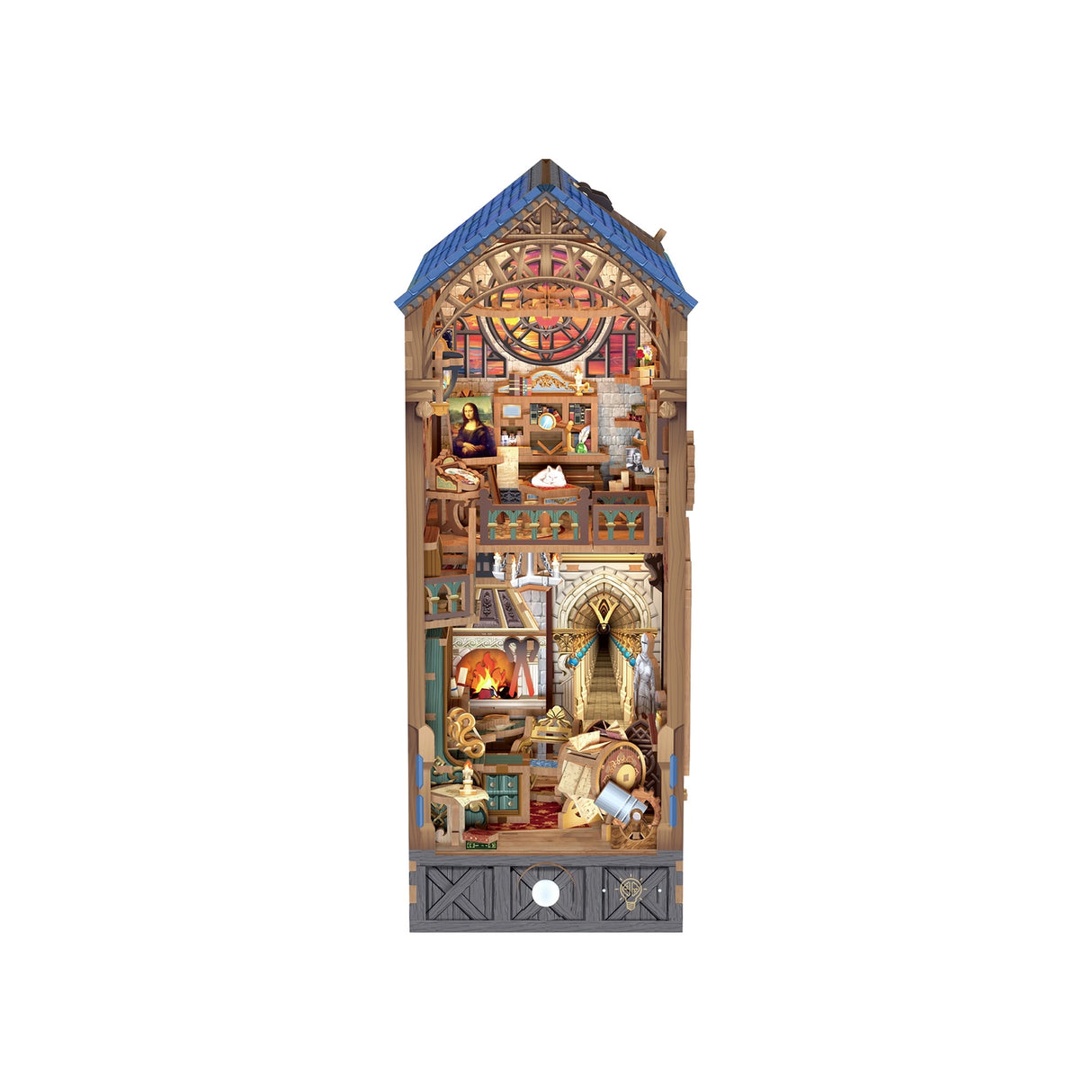 This miniature scene captures the soul of a Renaissance studio-arched windows filtering in warm light, a wooden easel displaying a half-finished sketch, parchment scrolls and notebooks scattered across a weathered worktable, and tools of invention and artistry tucked into every corner.
Illuminate your nook with a gentle tap on the touch-sensor power button. Or use the feature SMART SENSOR with a range of 20 inches, the LED light will seamlessly illuminate upon detection and gracefully fade out after