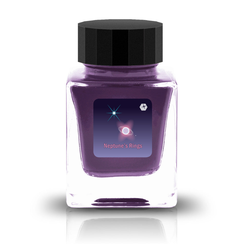 The DEEEP SPACE Collection is a series of fountain pen inks inspired by the mystery of the cosmos. Each color captures the spirit of the universe, from the deep stillness of interstellar space to the luminous shimmer of distant stars and the vivid tones of swirling nebulae. Formulated for smooth, effortless flow, these inks may also reveal subtle color-shifting effects, bringing dimension and brilliance to every stroke.
Purple
30ml