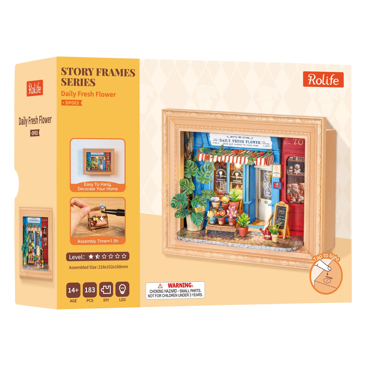 Daily Fresh Flower DIY miniature house
Assembly size: 218*82*168 mm
Package size: 287*217*108 mm
Pieces count: 183 pcs
Assembly time: 1.5 h
Item weight: 890 g
Age: 14+