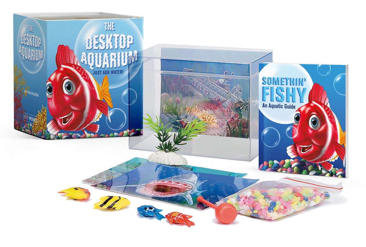 The perfect pets -- a complete miniature restful aquarium with magnetic fish you can make swim! They don't require allergy shots, expensive pet sitters, or diamond-studded collars. Desktop fish are the perfect pets and will always be there to entertain you, even if you forget to feed them for months on end! Following on the popularity of virtual pets, this desktop aquarium will be a fun addition to the workplace. It also makes a great gift for animal lovers.
Kit includes two magnetic fish, magnetic wand to