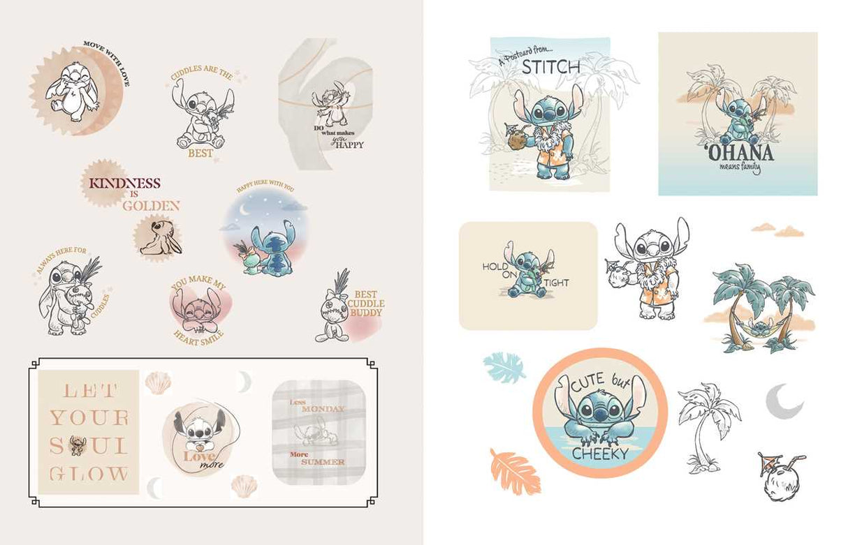 More than 500 colorful stickers of everyone’s favorite blue alien are perfect for scrapbooking or decorating your personal items.
Since the 2002 release of the Disney animated film Lilo & Stitch, the wild blue alien known as Stitch has become a fan favorite—so much that he now has his own sticker book! This collection of more than 500 colorful stickers includes fun and rarely seen images from the Disney archives, including character art, composed graphics, icons, and unique designs that are perfect for scr