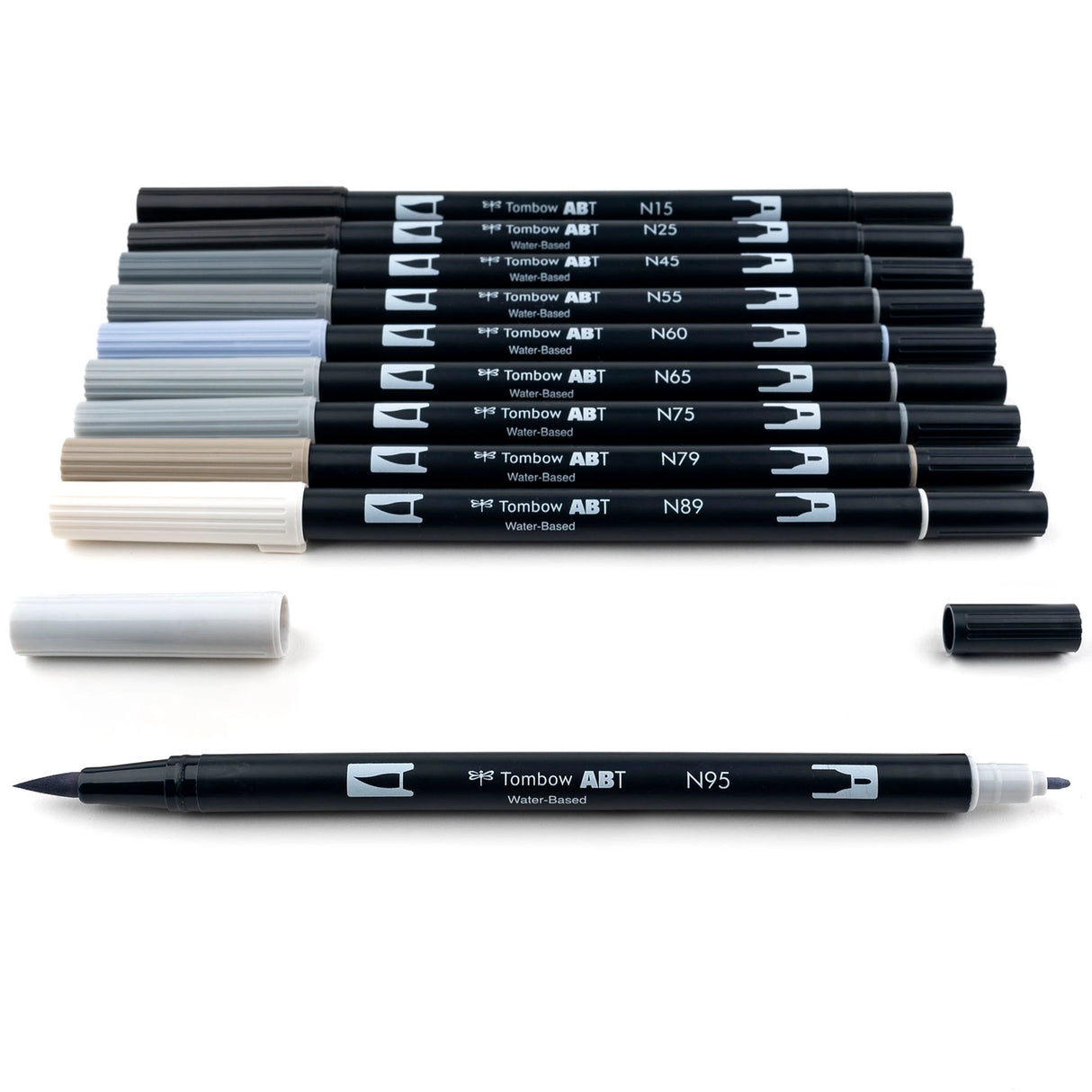 New, updated color palette! Set of 10 colors. Dual Brush Pens feature flexible brush tip and fine tip in one marker. Brush tip works like a paintbrush to create fine, medium or bold strokes; fine tip gives consistent lines. Dual Brush Pens are ideal for artists and crafters. The water-based ink is blendable and the resilient nylon brush retains its point stroke after stroke. Colors include: N95 Cool Gray 1, N89 Warm Gray 1, N79 Warm Gray 2, N75 Cool Gray 3, N65 Cool Gray 5, N60 Cool Gray 6, N55 Cool Gray 7,