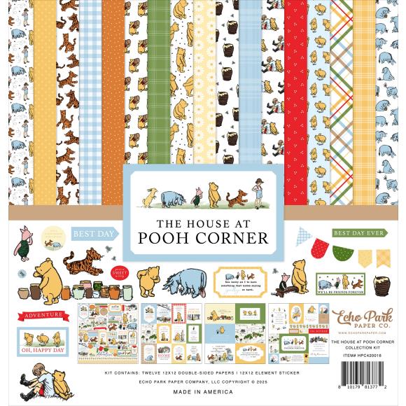 With designs as sweet as honey, welcome Pooh and his friends into your projects with the NEW The House At Pooh Corner Collection.
This Collection Kit includes Twelve 12” x 12” double sided papers that feature unique designs on each side. This kit also includes one 12” Element Sticker Sheet that highlights some of our favorite details from within the collection. All of our paper products are both acid free and lignin free, printed on 65lb accent opaque cardstock, and made in the USA.