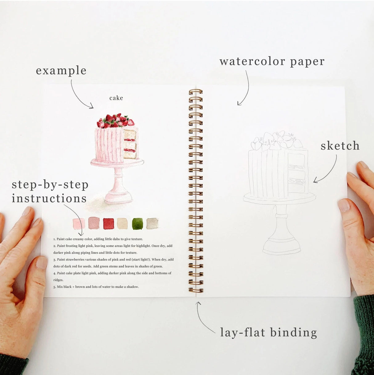 Emily Lex Studio Watercolor Workbook - Baking
Twelve baking illustrations — a cupcake, layer cake, mixing bowl, lattice pie, tray of cookies, rolling pin with cookie cutters, and more — each pre-outlined with step-by-step instructions. Paintings take about thirty minutes from start to finish, making it approachable for first-time painters and a favorite for gifting.
12 beginner-friendly illustrations
Thick 120lb watercolor paper
Lay-flat pages with spiral binding for hassle-free painting and easy te