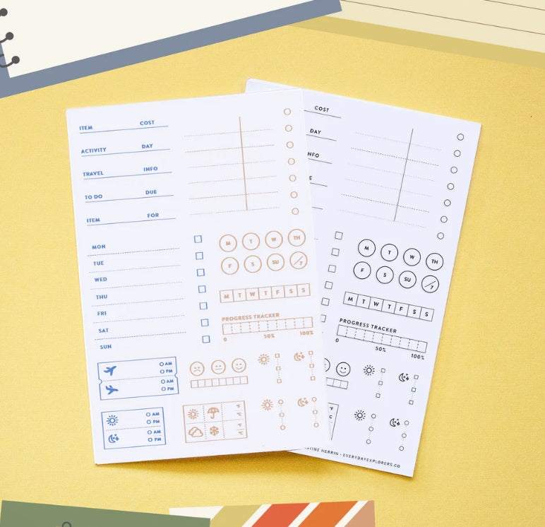 This set is great for tracking projects and weekly lists in your journals and planners!
Use this set for scrapbooking, Project Life, planners, travel journals, and bullet journals! 4x6 clear stamp set, includes 16 stamps.