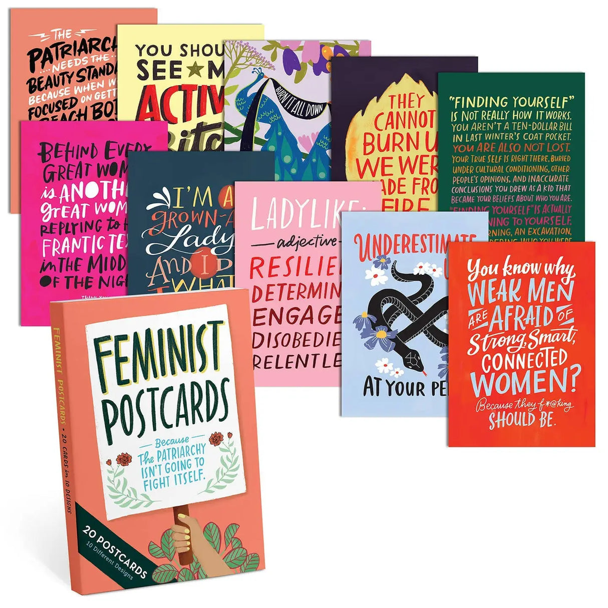 Give the grown-ass ladies and badass girls in your life a boost of feminist fire with this postcard book (20 cards, 10 designs). And if you’re the type to send postcards to politicians, these are sure to send a message: The future is feMAIL. (Sorry, we had to make that joke.)
Twenty extra-large 5" x 7" postcards with card stock cover
2 each of 10 different designs (20 total postcards)