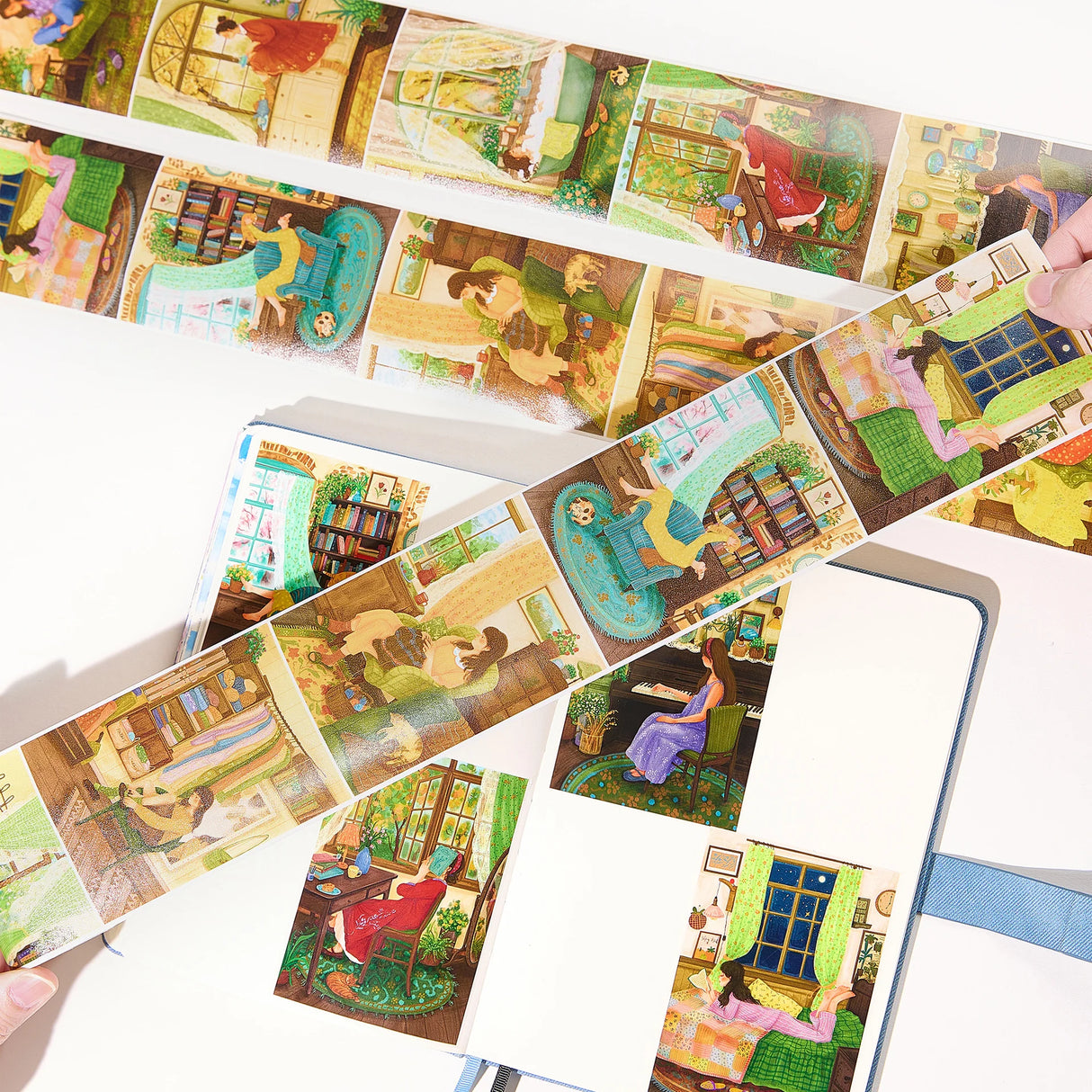 Turn your journal pages into a sanctuary of comfort. The Fleeting Moments Wide Tape features lush, full-scene illustrations that celebrate the joy of staying home.
Brand: WT (The Washi Tape Shop)
Pre-cut Wide Washi/PET Tape
Size: 73mm×5m
Design Loop: 100cm
Material: Washi Tape / PET Clear Tape